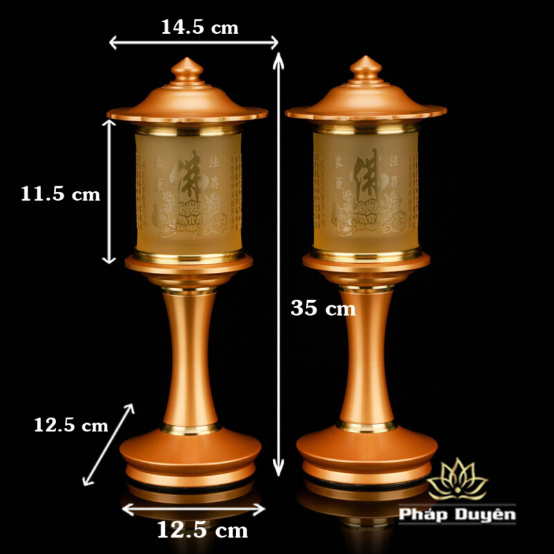 Đôi Đèn Led Nắp Ô Tâm Kinh Đổi Màu, Bằng Lưu Ly, Chân Đồng (Có Điều Khiển), Cao 35cm - Ảnh 8