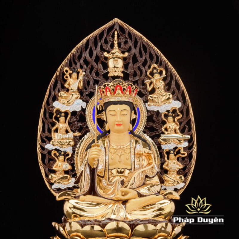 Bộ Tượng Hoa Nghiêm Tam Thánh Bằng Đồng Dát Vàng, Cao 52cm (Tổng Lá Đề Cao 68cm) - Ảnh 8