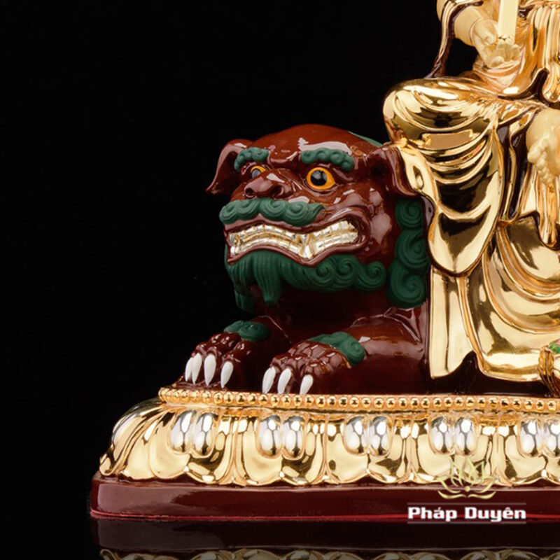 Bộ Tượng Hoa Nghiêm Tam Thánh Bằng Đồng Dát Vàng, Cao 48cm (Tổng Lá Đề Cao 56cm) - Ảnh 9