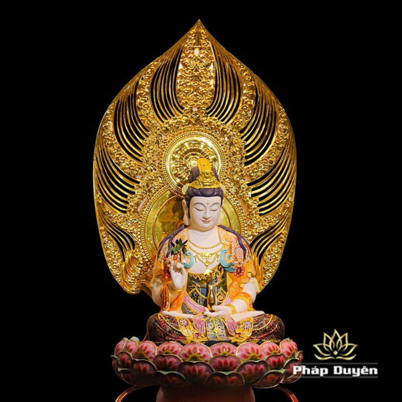 Bộ Tượng Tây Phương Tam Thánh Ngồi Đài Sen Đế Bát Giác, Bằng Đồng Dát Vàng, Cao 128cm (Tổng Lá Đề 175cm) - Ảnh 7