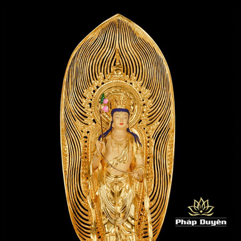 Bộ Tượng Tây Phương Tam Thánh Bằng Đồng Dát Vàng Cao 133cm (Tổng Lá Đề 170cm) - Ảnh 11