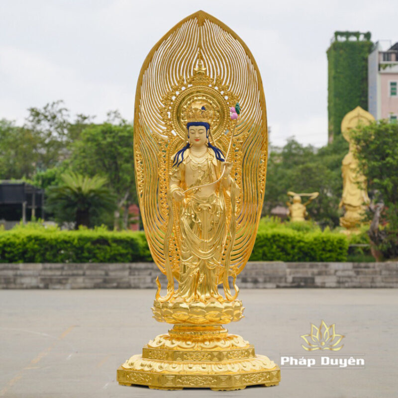 Bộ Tượng Tây Phương Tam Thánh Bằng Đồng Dát Vàng Cao 142cm (Tổng Lá Đề 200cm) - Ảnh 10