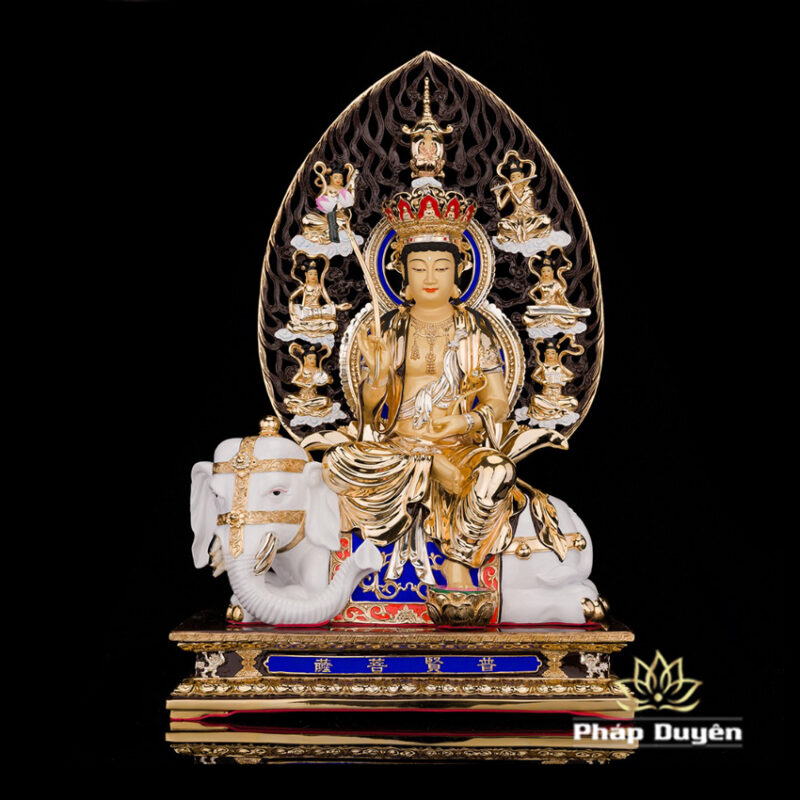 Bộ Tượng Hoa Nghiêm Tam Thánh Bằng Đồng Dát Vàng, Cao 52cm (Tổng Lá Đề Cao 68cm) - Ảnh 10