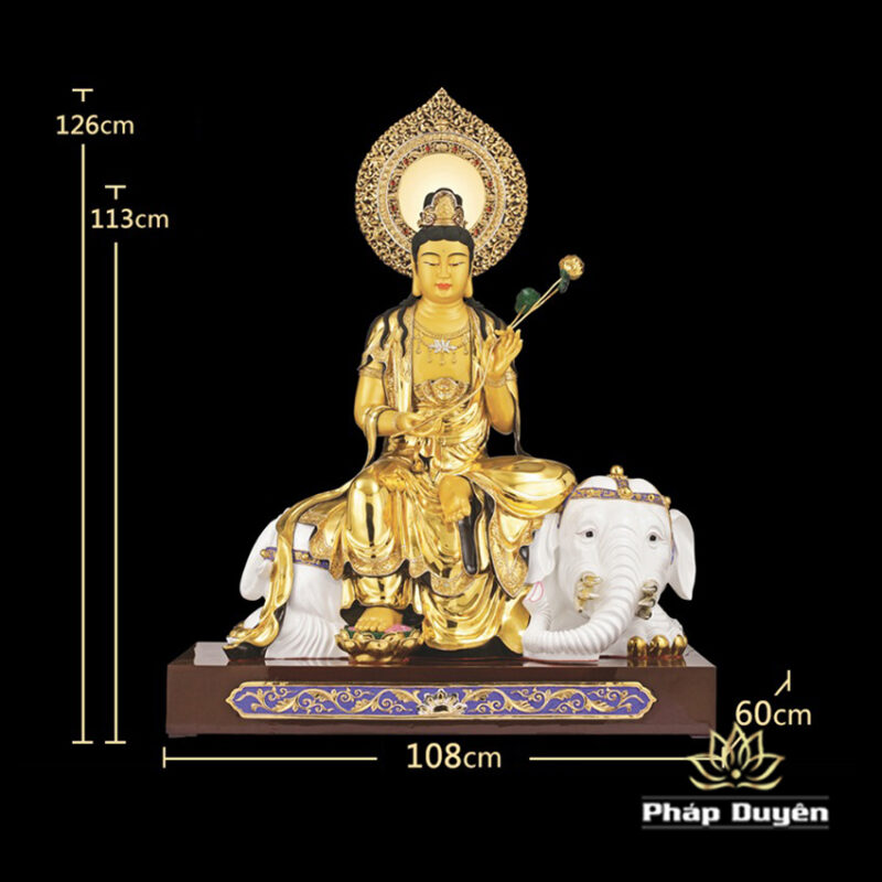 Tượng Phổ Hiền Bồ Tát Bằng Đồng Dát Vàng Cao 113cm (Tổng Lá Đề 126cm) - Ảnh 5