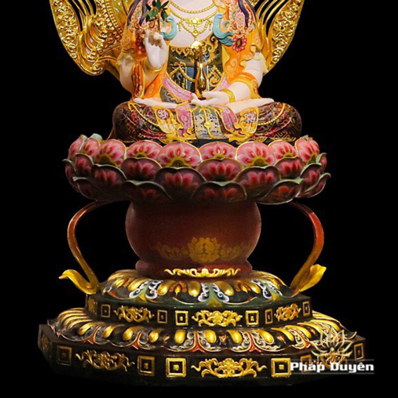 Bộ Tượng Tây Phương Tam Thánh Ngồi Đài Sen Đế Bát Giác, Bằng Đồng Dát Vàng, Cao 128cm (Tổng Lá Đề 175cm) - Ảnh 8
