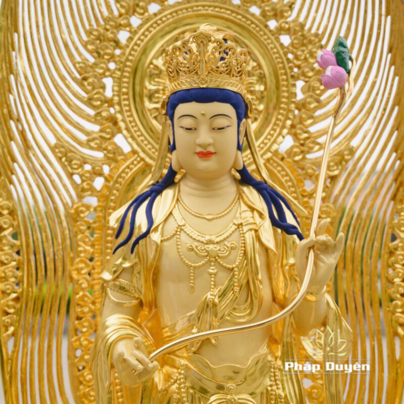 Bộ Tượng Tây Phương Tam Thánh Bằng Đồng Dát Vàng Cao 142cm (Tổng Lá Đề 200cm) - Ảnh 11