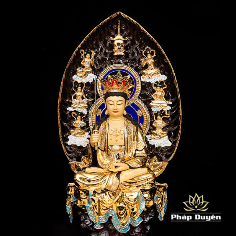 Bộ Tượng Hoa Nghiêm Tam Thánh Bằng Đồng Dát Vàng, Cao 68cm (Tổng Lá Đề 90cm) - Ảnh 10