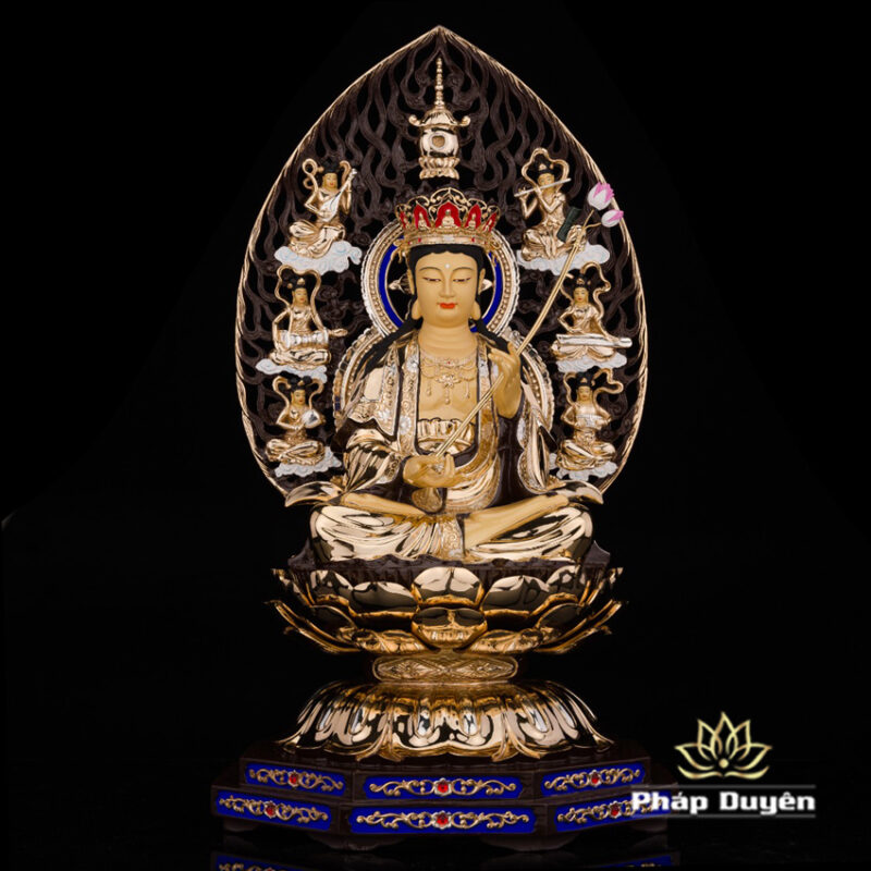 Bộ Tượng Hoa Nghiêm Tam Thánh Bằng Đồng Dát Vàng, Cao 52cm (Tổng Lá Đề Cao 68cm) - Ảnh 10