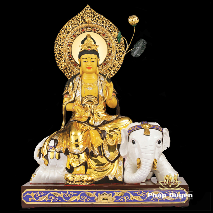 Tượng Phổ Hiền Bồ Tát Bằng Đồng Dát Vàng Cao 88cm ( Tổng Lá Đề 106cm) - ảnh 9