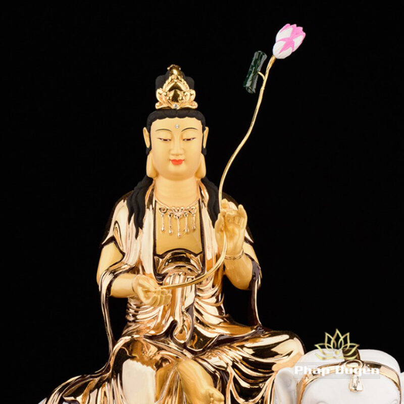 Tượng Phổ Hiền Bồ Tát Bằng Đồng Dát Vàng cao 40cm - Ảnh 2