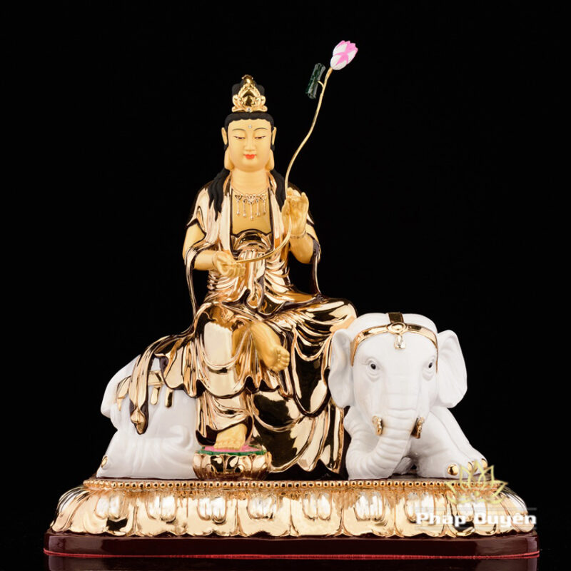 Bộ Tượng Hoa Nghiêm Tam Thánh Bằng Đồng Dát Vàng, Cao 48cm (Tổng Lá Đề Cao 56cm) - Ảnh 11