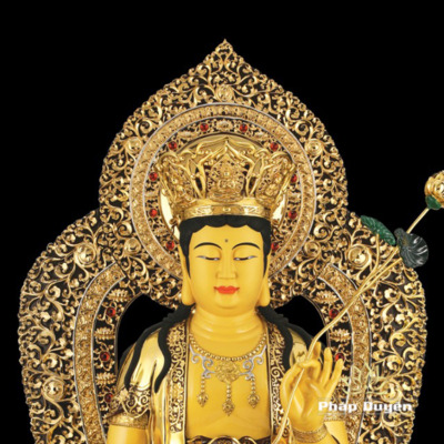 Alternative view of Tượng Phổ Hiền Bồ Tát Bằng Đồng Dát Vàng cao 88cm ( Tổng Lá Đề 106cm)