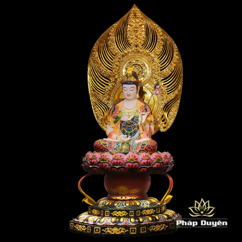 Bộ Tượng Tây Phương Tam Thánh Ngồi Đài Sen Đế Bát Giác, Bằng Đồng Dát Vàng, Cao 128cm (Tổng Lá Đề 175cm) - Ảnh 9