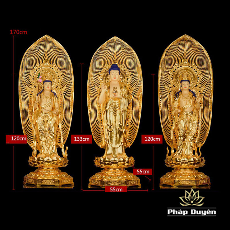 Bộ Tượng Tây Phương Tam Thánh Bằng Đồng Dát Vàng Cao 133cm (Tổng Lá Đề 170cm) - Ảnh 13