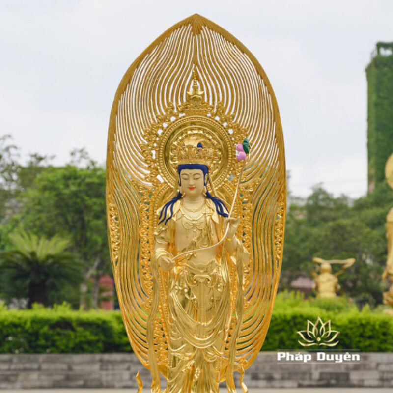 Bộ Tượng Tây Phương Tam Thánh Bằng Đồng Dát Vàng Cao 142cm (Tổng Lá Đề 200cm) - Ảnh 12