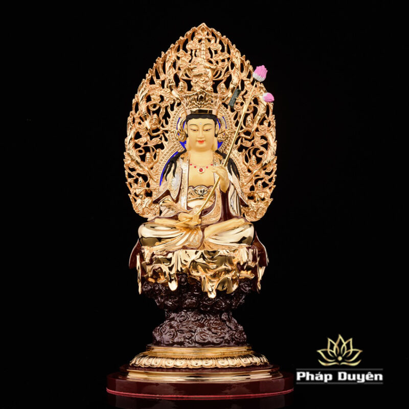 Bộ Tượng Hoa Nghiêm Tam Thánh Bằng Đồng Dát Vàng, Cao 33cm (Tổng Lá Đề Cao 40cm) - Ảnh 10