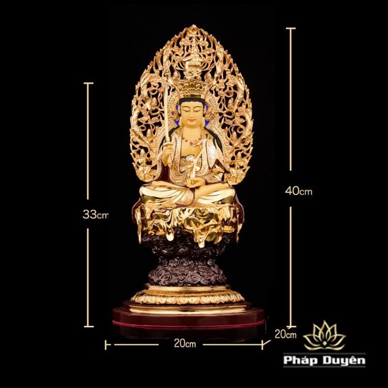 Tượng Văn Thù Bồ Tát Bằng Đồng Dát Vàng cao 33cm ( Tổng Lá Đề 40cm) - Ảnh 5