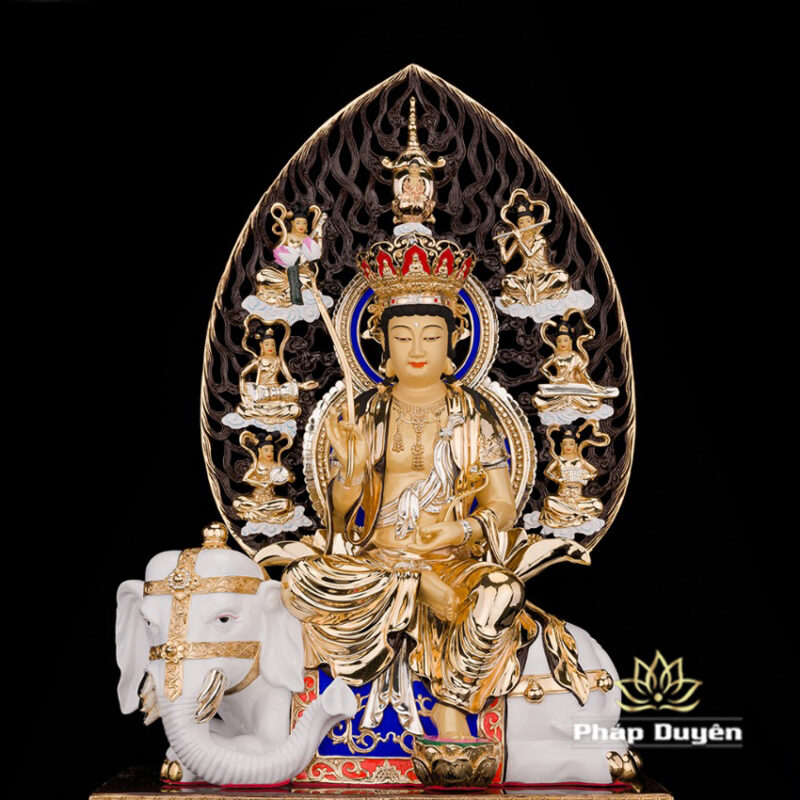 Bộ Tượng Hoa Nghiêm Tam Thánh Bằng Đồng Dát Vàng, Cao 52cm (Tổng Lá Đề Cao 68cm) - Ảnh 12