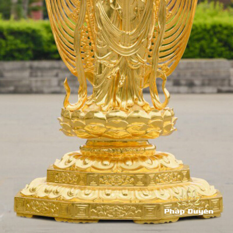 Bộ Tượng Tây Phương Tam Thánh Bằng Đồng Dát Vàng Cao 142cm (Tổng Lá Đề 200cm) - Ảnh 13