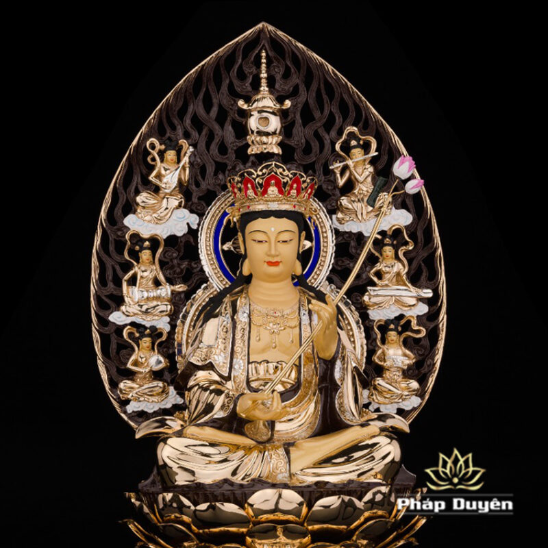 Bộ Tượng Hoa Nghiêm Tam Thánh Bằng Đồng Dát Vàng, Cao 52cm (Tổng Lá Đề Cao 68cm) - Ảnh 12