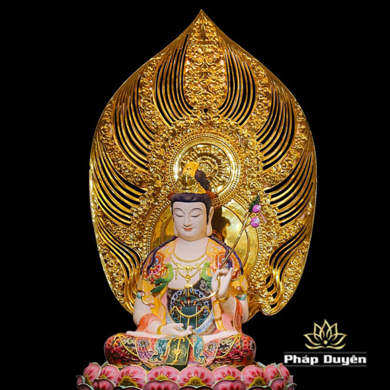 Bộ Tượng Tây Phương Tam Thánh Ngồi Đài Sen Đế Bát Giác, Bằng Đồng Dát Vàng, Cao 128cm (Tổng Lá Đề 175cm) - Ảnh 10