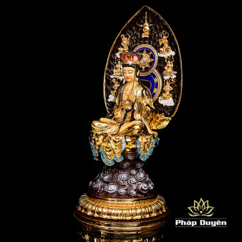 Bộ Tượng Hoa Nghiêm Tam Thánh Bằng Đồng Dát Vàng, Cao 68cm (Tổng Lá Đề 90cm) - Ảnh 13