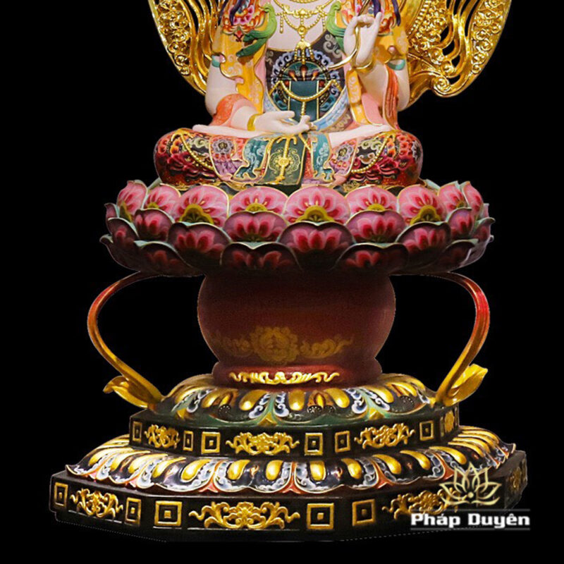 Bộ Tượng Tây Phương Tam Thánh Ngồi Đài Sen Đế Bát Giác, Bằng Đồng Dát Vàng, Cao 128cm (Tổng Lá Đề 175cm) - Ảnh 11