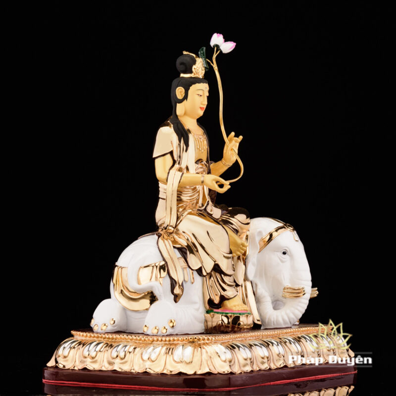 Bộ Tượng Hoa Nghiêm Tam Thánh Bằng Đồng Dát Vàng, Cao 48cm (Tổng Lá Đề Cao 56cm) - Ảnh 13