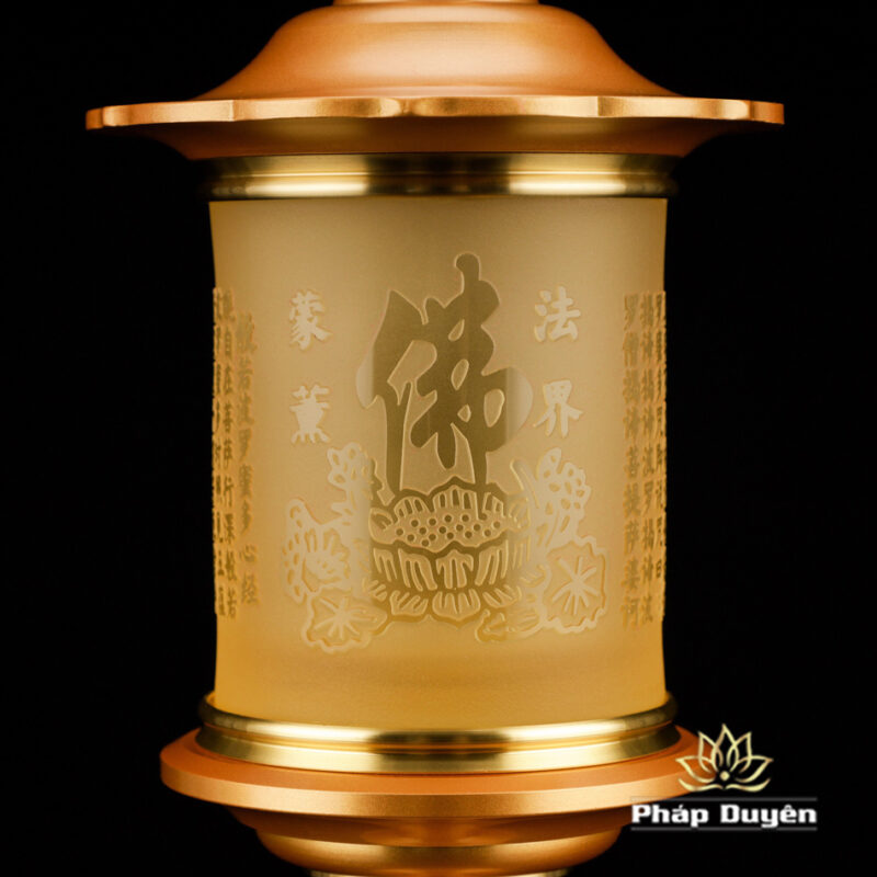 Đôi Đèn Led Nắp Ô Tâm Kinh Đổi Màu, Bằng Lưu Ly, Chân Đồng (Có Điều Khiển), Cao 35cm - Ảnh 5