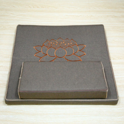 Bộ Đệm Dốc Xơ Dừa Ngồi Thiền Tĩnh Tọa Niệm Phật Thêu Hoa Sen, Mầu Nâu, Kích Thước 60x60cm, 70x70cm, 80x80cm