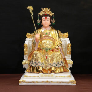 Tượng Vương Mẫu Nương Nương (Diêu Trì) Ngồi Ngai Rồng, Bằng Bột Đá Dát Vàng, Cao 48cm