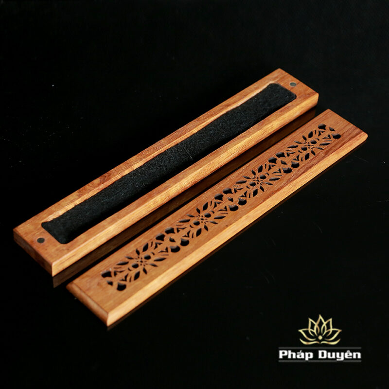 Hộp Đốt Trầm Không Tăm Bằng Gỗ Khắc Hoa Văn, Nắp Hút Bằng Nam Châm, Kích Thước 2cm x 4cm x 24cm - Ảnh 2