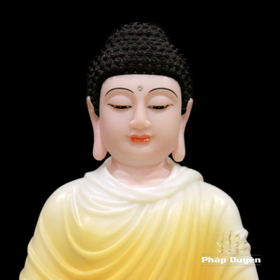 Alternative view of Tượng Phật Thích Ca Mâu Ni Ngồi Tĩnh Tâm Bằng Bột Đá Sơn Vàng Viền Hoa, Cao 40cm