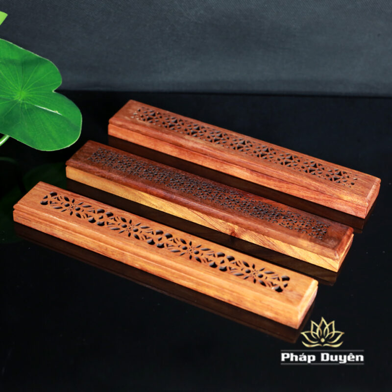 Hộp Đốt Trầm Không Tăm Bằng Gỗ Khắc Hoa Văn, Nắp Hút Bằng Nam Châm, Kích Thước 2cm x 4cm x 24cm - Ảnh 3