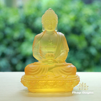 Alternative view of Bộ Tây Phương Tam Thánh Bằng Lưu Ly, Màu Vàng, Để Xe Hơi, Để Bàn Làm Việc, Cao 15cm