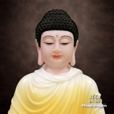 Ảnh chi tiết của Tượng Phật Thích Ca Mâu Ni Ngồi Tĩnh Tâm Bằng Bột Đá Sơn Vàng Viền Hoa, Nhiều Kích Thước