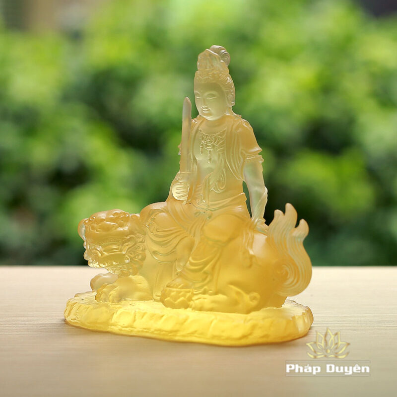 Tượng Văn Thù Bồ Tát Bằng Lưu Ly, Để Xe Hơi, Để Bàn Làm Việc, Cao 11cm - Ảnh 2