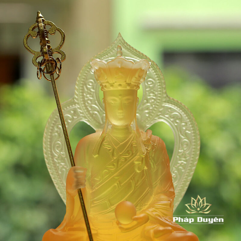 Tượng Địa Tạng Bồ Tát Bằng Lưu Ly Màu Vàng, Để Xe Hơi, Để Bàn Làm Việc, Cao 16cm - Ảnh 2