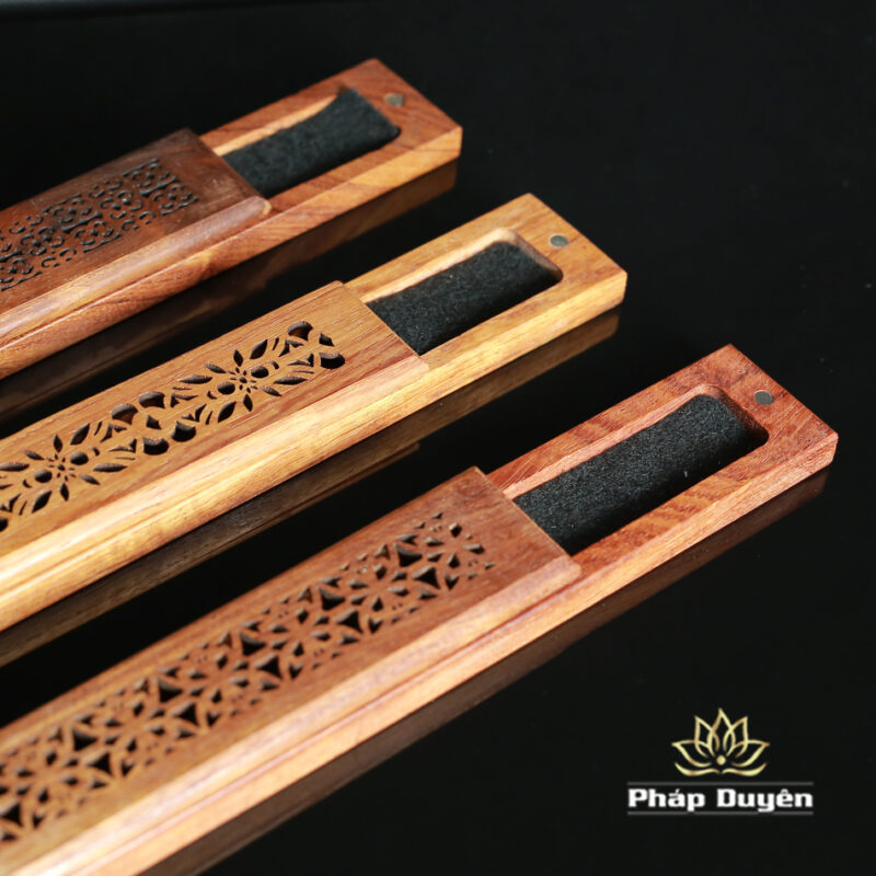 Hộp Đốt Trầm Không Tăm Bằng Gỗ Khắc Hoa Văn, Nắp Hút Bằng Nam Châm, Kích Thước 2cm x 4cm x 24cm - Ảnh 4