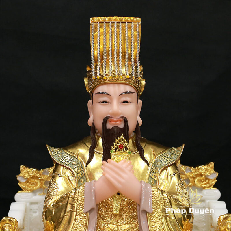 Tượng Ngọc Hoàng Ngồi Ngai Rồng Bằng Bột Đá Dát Vàng, Cao 48cm - Ảnh 2