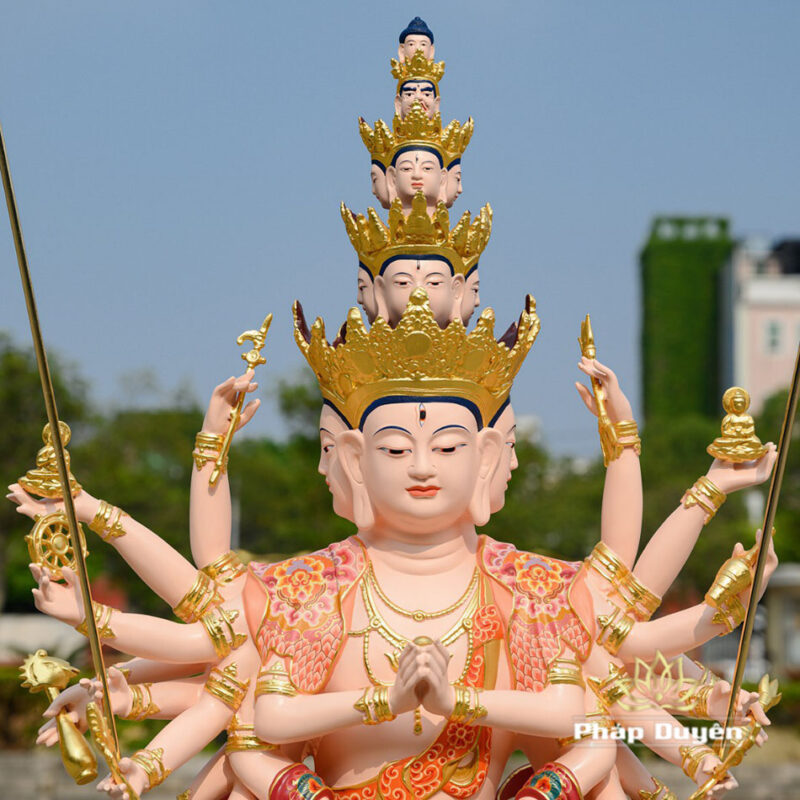 Tượng Thiên Thủ Thiên Nhãn Bằng Đồng Sơn Mầu Họa Tiết, Cao 146cm - Ảnh 2