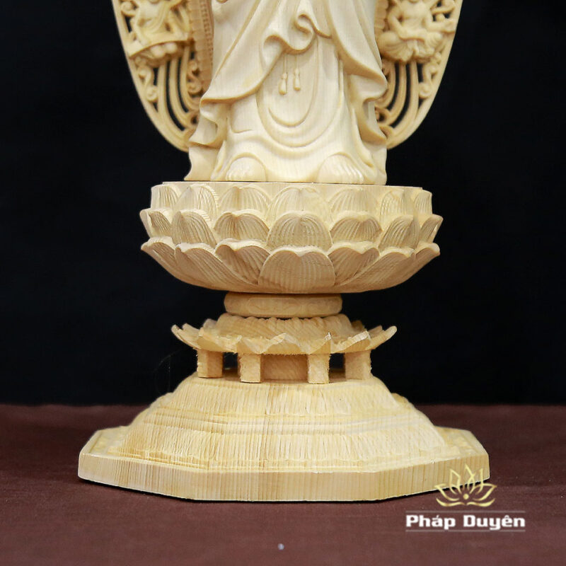 Bộ Tượng Tây Phương Tam Thánh Bằng Gỗ Bách Có Lá Đề, Cao 43cm - Ảnh 6