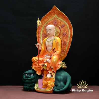 Alternative view of Tượng Địa Tạng Bồ Tát Cưỡi Lân Sơn Màu Họa Tiết Bằng Composite, Cao 40cm