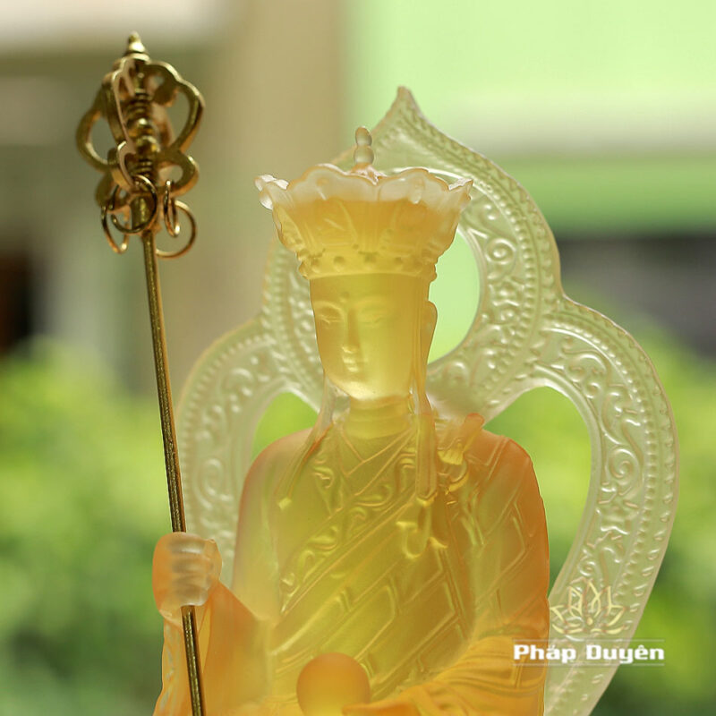 Tượng Địa Tạng Bồ Tát Bằng Lưu Ly Màu Vàng, Để Xe Hơi, Để Bàn Làm Việc, Cao 16cm - Ảnh 3