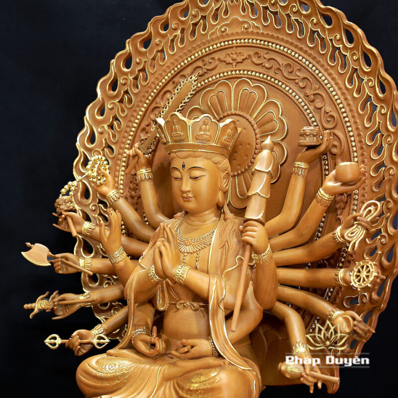 Tượng Chuẩn Đề Ngồi Đài Sen, Gỗ Hương Chương, Cao 40cm (Tổng Lá Đề 60cm) - Ảnh 4