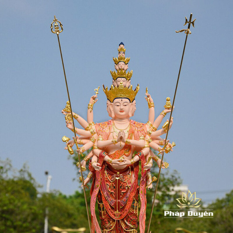 Tượng Thiên Thủ Thiên Nhãn Bằng Đồng Sơn Mầu Họa Tiết, Cao 146cm - Ảnh 4