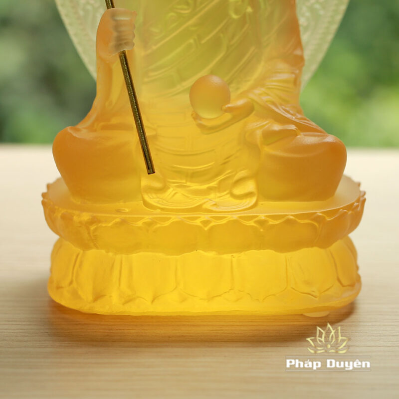 Tượng Địa Tạng Bồ Tát Bằng Lưu Ly Màu Vàng, Để Xe Hơi, Để Bàn Làm Việc, Cao 16cm - Ảnh 4