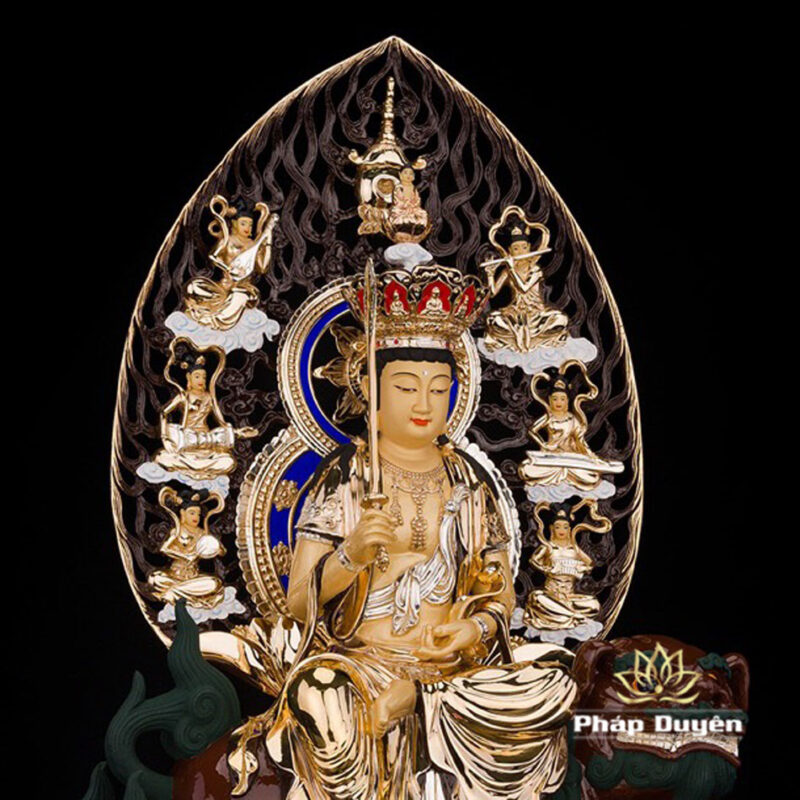 Bộ Tượng Tây Phương Tam Thánh Bằng Đồng Dát Vàng Cao 52cm (Tổng Lá Đề 68cm) - Ảnh 7