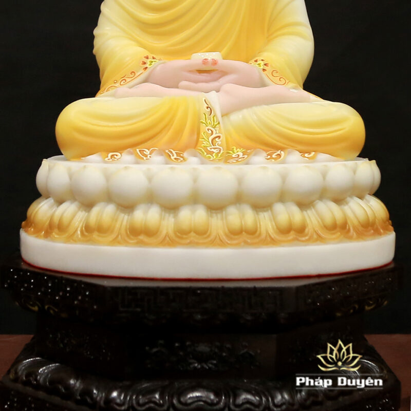 Tượng Phật Thích Ca Mâu Ni Ngồi Tĩnh Tâm Bằng Bột Đá Sơn Vàng Viền Hoa, Cao 40cm - Ảnh 5