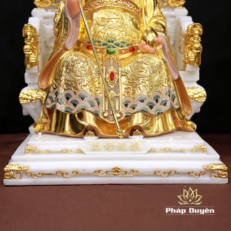 Tượng Vương Mẫu Nương Nương (Diêu Trì) Ngồi Ngai Rồng, Bằng Bột Đá Dát Vàng, Cao 48cm - Ảnh 5